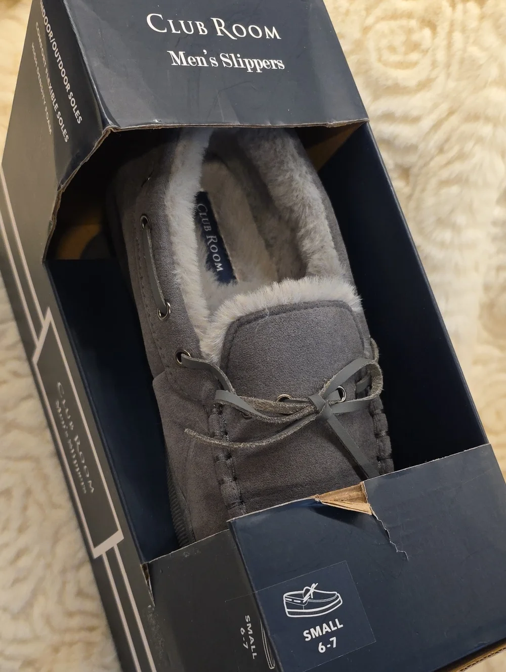 Club Room GRAY Slippers Mens Small 6-7 New In Box, Young Mans Size Small
